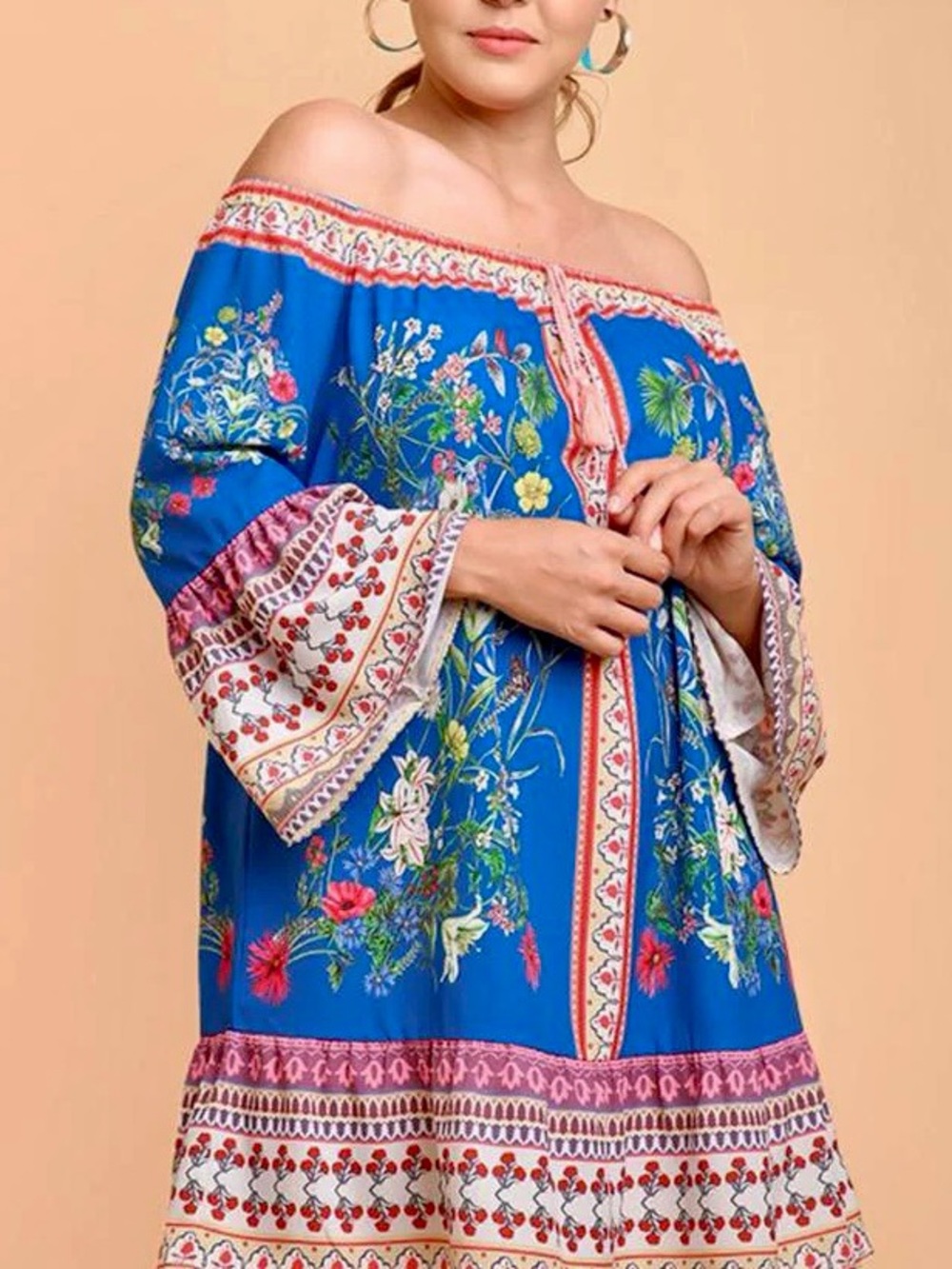 Umgee Royal Blue Floral Off-Shoulder Dress
